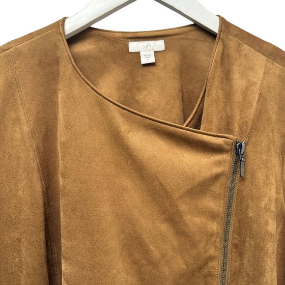 J. JILL Faux Suede Moto Jacket Medium Brown Stretch Zip Front Western Biker - Picture 4 of 10